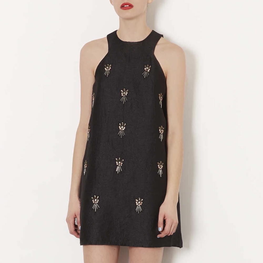 Topshop Beaded Embellished Black Mini Aline Dress
